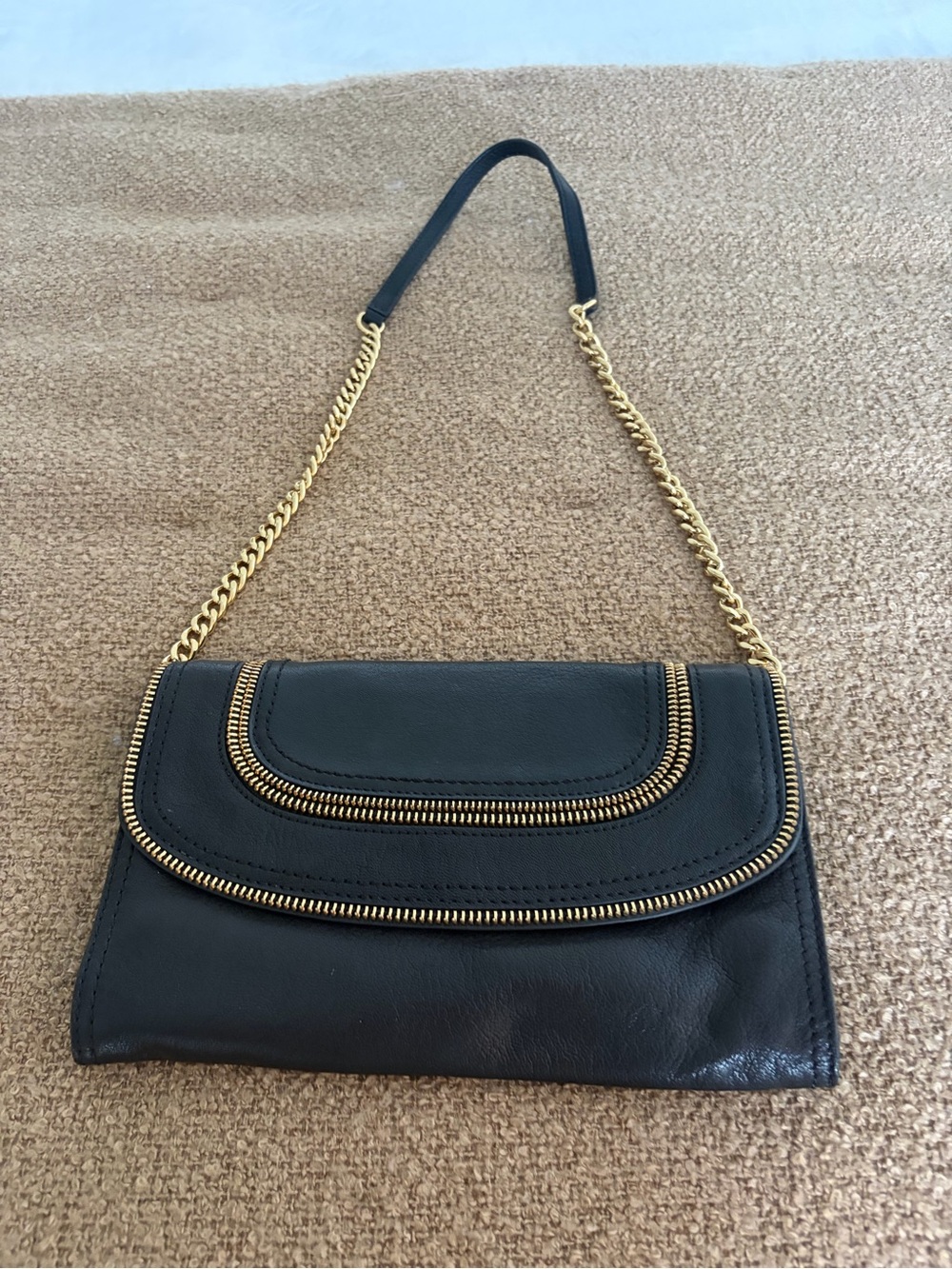 Michael Kors Black Leather Chain-Handle Crossbody Bag - Gold Hardware